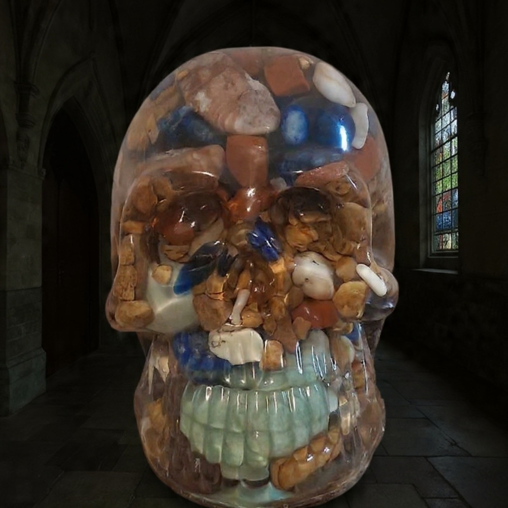 Multicolor Stone Skull Art Piece